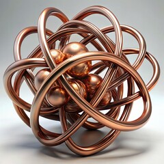 3D Render of a Copper Wire Sculpture, on isolated white background, Generative AI