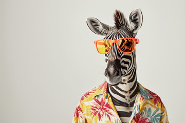 zebra wearing summer fashion outfit on white background