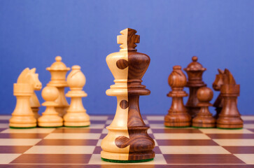 Corporate Merger Concept - chess piece, teams brought together.