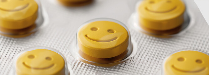 pill tab packaging, the pills are yellow smiley face circle pills