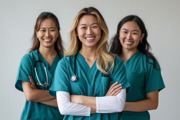 Happy of Diversity Medical team smile and confident, Health Care Concept, white background