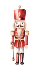 Christmas nutcracker. Watercolor illustration isolated on white background.