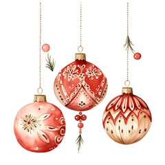 Watercolor Christmas balls with ornaments. Hand drawn vector illustration.