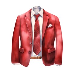 Watercolor illustration of a red blazer with a tie on a white background