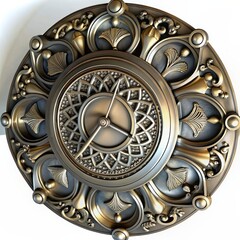 3D Render of a Pewter Wall Clock with Intricate Design, on isolated white background, Generative AI