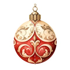 Christmas ball with floral ornament. Watercolor illustration isolated on white background