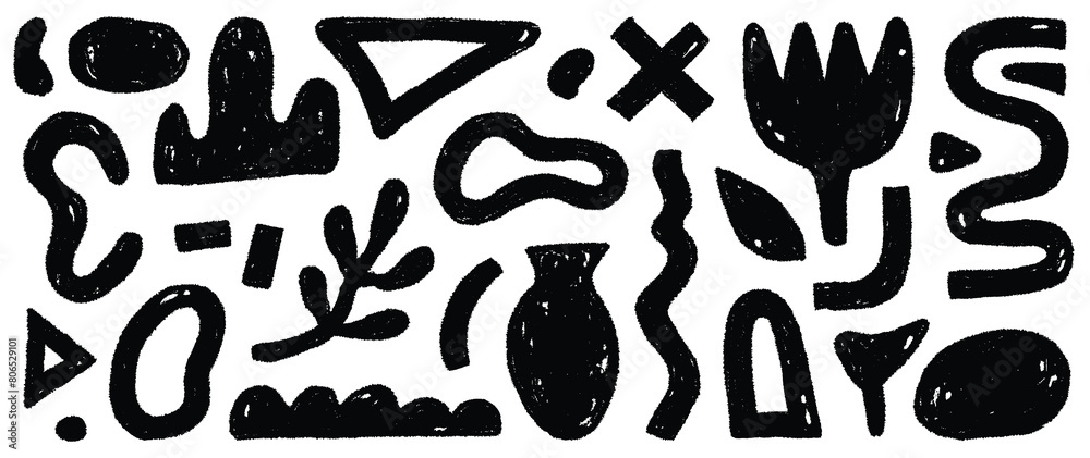 Poster Organic abstract shape set. Abstract texture brush stroke elements. Organic blob grunge paint texture background. Wave, circle blob, triangle contemporary shape. Vector illustration
