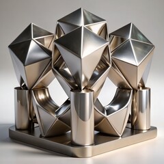 3D Render of a Stainless Steel Modern Art Installation, on isolated white background, Generative AI