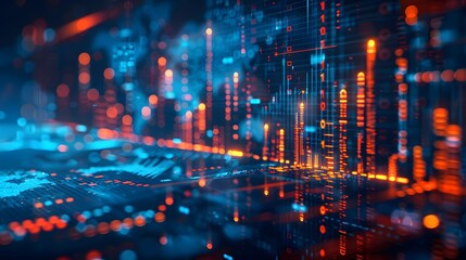 Fototapeta premium A digital stock market graph with data points and charts, representing the concept of financial innovation in trading on virtual exchange platforms.