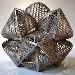 3D Render of a Steel Mesh Art Installation, on isolated white background, Generative AI