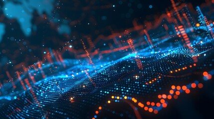 Obraz premium A digital stock market graph with data points and charts, representing the concept of financial innovation in trading on virtual exchange platforms.