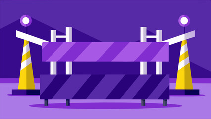 Eyecatching purple barriers and tape outlining the boundaries of a construction site ensuring the safety of both workers and passersby.. Vector illustration