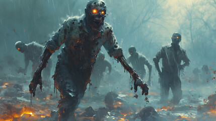 Illustrations scary military zombies