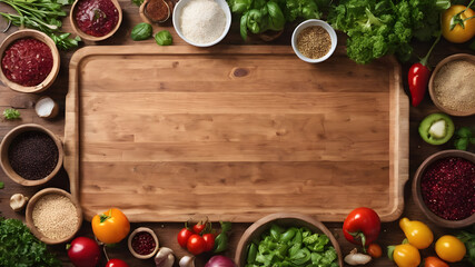 Organic vegetarian ingredients and kitchen tools. Healthy, clean food and eating concept. Top view. Copy space. Ingredients for cooking on wooden table. Vegan diet concept with copyspace