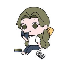 A girl is reading a book