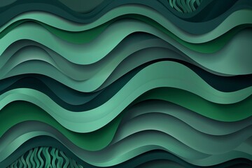 Dark seaweed green paper waves abstract banner design. Elegant wavy vector background