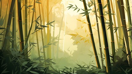 Bamboo forest in the morning, panoramic background, banner