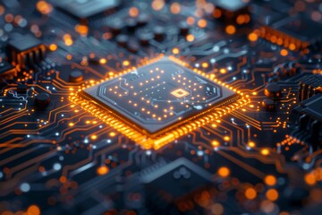 Obraz premium CPU processor microchip circuit board illustration created with generative ai
