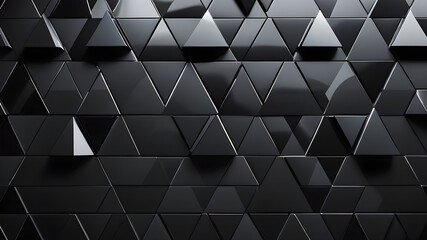 Polished, Semigloss Wall background with tiles. Triangular, tile Wallpaper with 3D, Black blocks