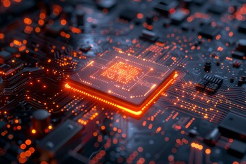 CPU processor microchip circuit board illustration created with generative ai
