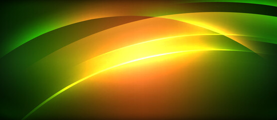 A vibrant color palette of electric blue, amber, and orange creates a stunning wave pattern against a dark background, reminiscent of astronomical objects in art