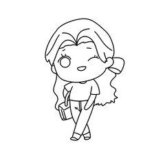 A girl is drawing a picture of herself