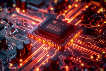 CPU processor microchip circuit board illustration created with generative ai
