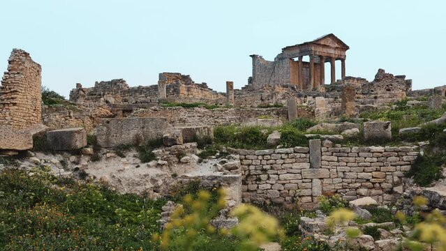 General views of ancient city Dougga (Thugga) in Tunisia. Best-preserved Roman town in North Africa