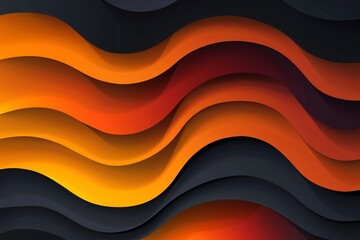 Dark sunset orange paper waves abstract banner design. Elegant wavy vector background