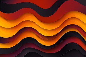 Dark sunset orange paper waves abstract banner design. Elegant wavy vector background