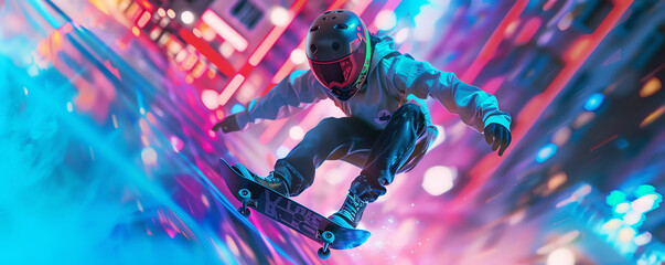 Capture a dynamic close-up shot of an extreme sports athlete in mid-air