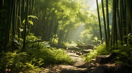 Bamboo forest with sunlight in the morning, Bamboo forest background