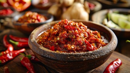 traditional Indonesian sambal terasi with cobek bowl