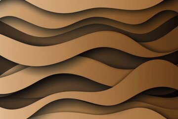 Dark tan paper waves abstract banner design. Elegant wavy vector background