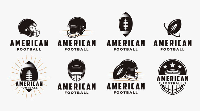 Set of vintage badge patch emblem American football sport logo with american football equipment vector icon