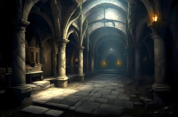 RPGゲーム背景蔦の生えた廃墟神殿ダンジョン