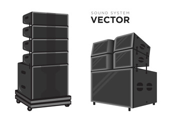 Sound system vector set. PA audio system, line array speakers illustration