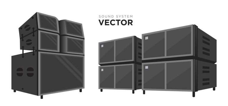 Sound system vector set. PA audio system, line array speakers illustration