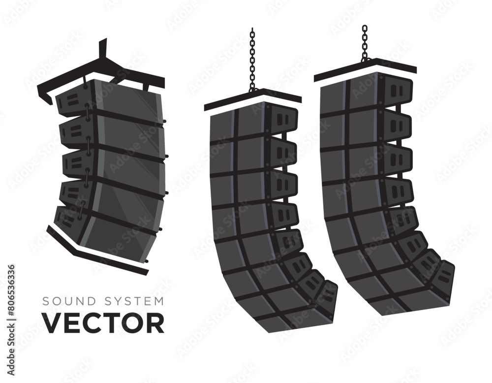 Wall mural sound system vector set. pa audio system, line array speakers illustration