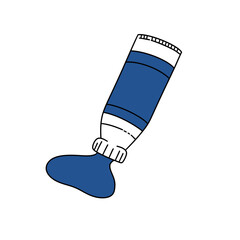 A blue tube of paint with a blue blob of paint on the side