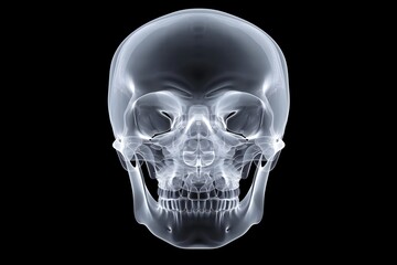 Fototapeta premium X-ray image showcasing a human skull, detailed view of cranial structure, in a dark background