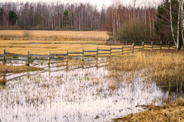 Spring landscape with flood waters
