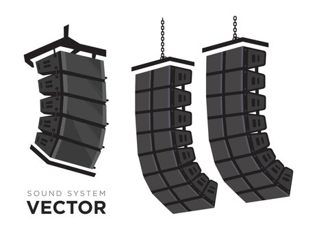 Sound system vector set. PA audio system, line array speakers illustration