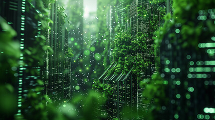 Abstract green background with light patterns resembling nature's textures