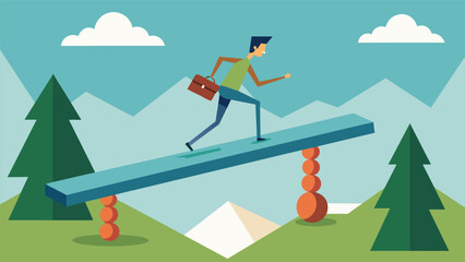 Balance Beam Challenge Test your core strength and balance by crossing a designated section of the trail on a balance beam.. Vector illustration