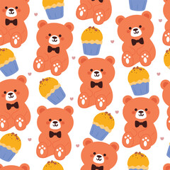 Fototapeta premium seamless pattern cartoon bear with dessert. cute animal wallpaper illustration for gift wrap paper