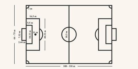football soccer field line standard measure icon logo vector.