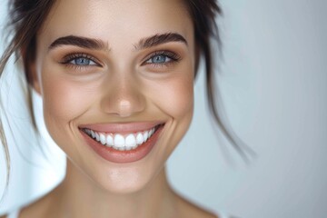 Beautiful woman with a radiant smile after receiving Botox injections to enhance her lips.