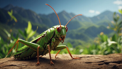 Crickets close view in jungle 