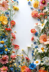 A beautiful bouquet of colorful flowers, including orange petals, arranged creatively on a white background. This artistic display showcases the beauty of nature and the art of flower arranging